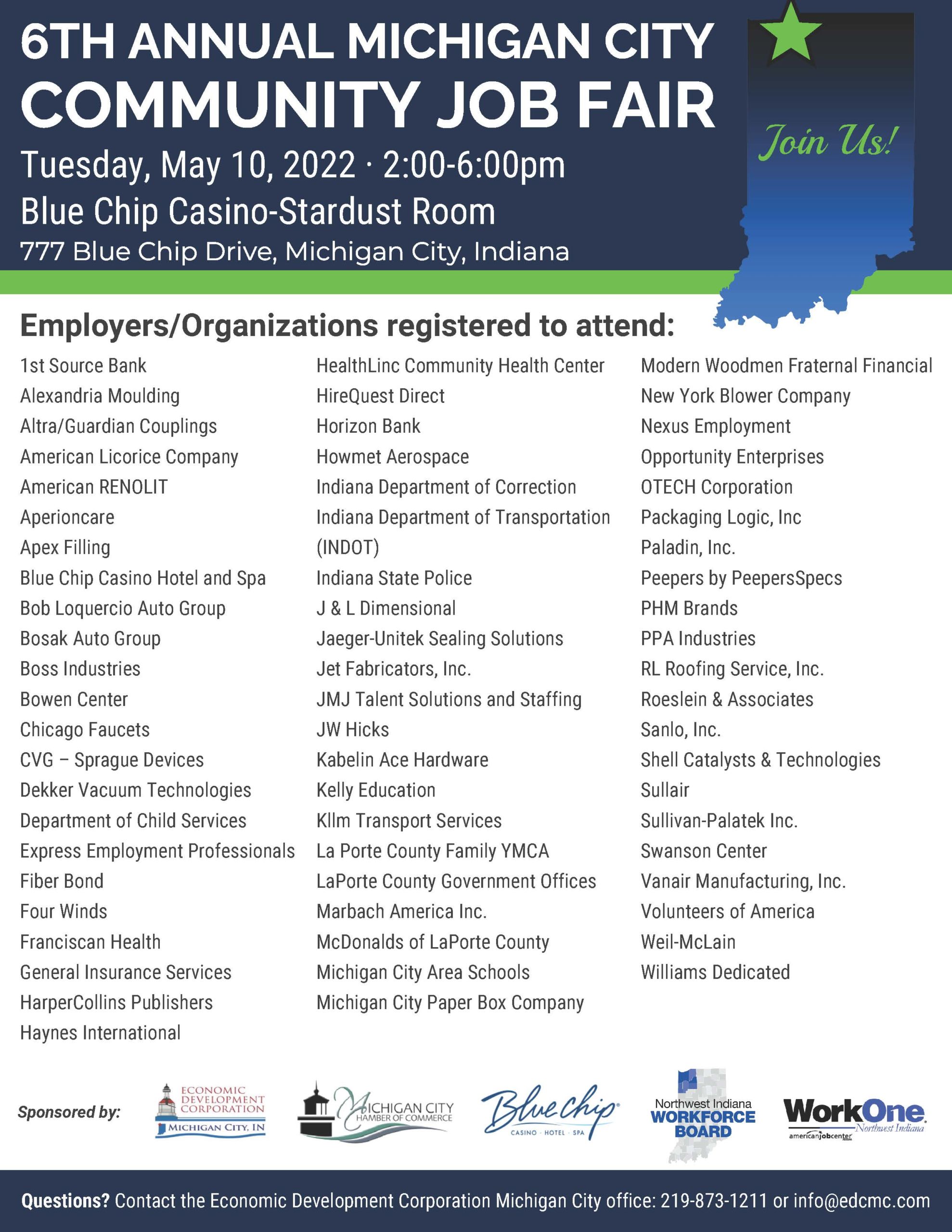 6th Annual Michigan City Job Fair May 10, 2022 LPC La Porte
