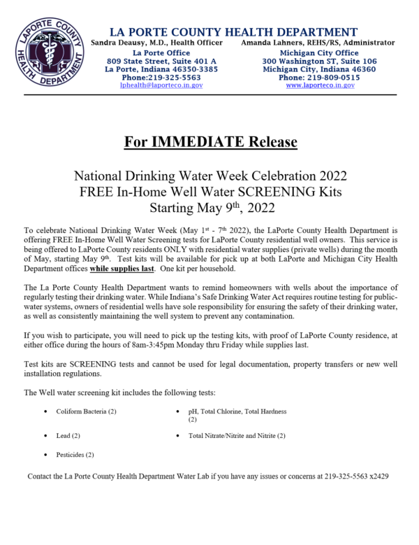 National Drinking Water Week Celebration 2022 FREE InHome Well Water